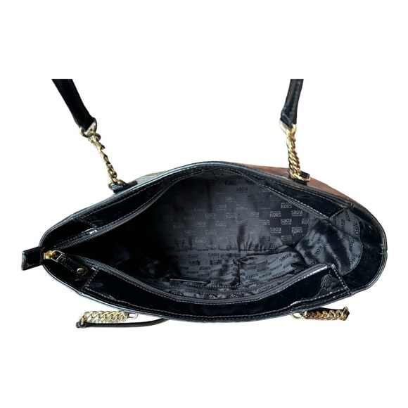 Michael Kors Black Patent Leather Purse Handbag - Gold Chain Straps. - Picture 13 of 15